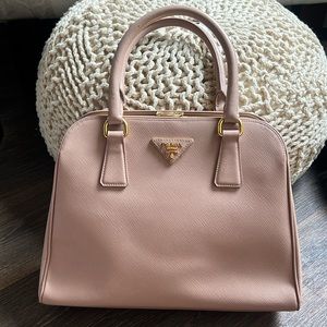 Prada Saffiano Lux Pyramid Top Handle Bag Cammeo Blush Pink Gold Hardware